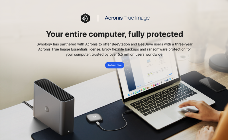 Các sản phẩm Synology Bee được hỗ trợ bởi Acronis True Image Essential.