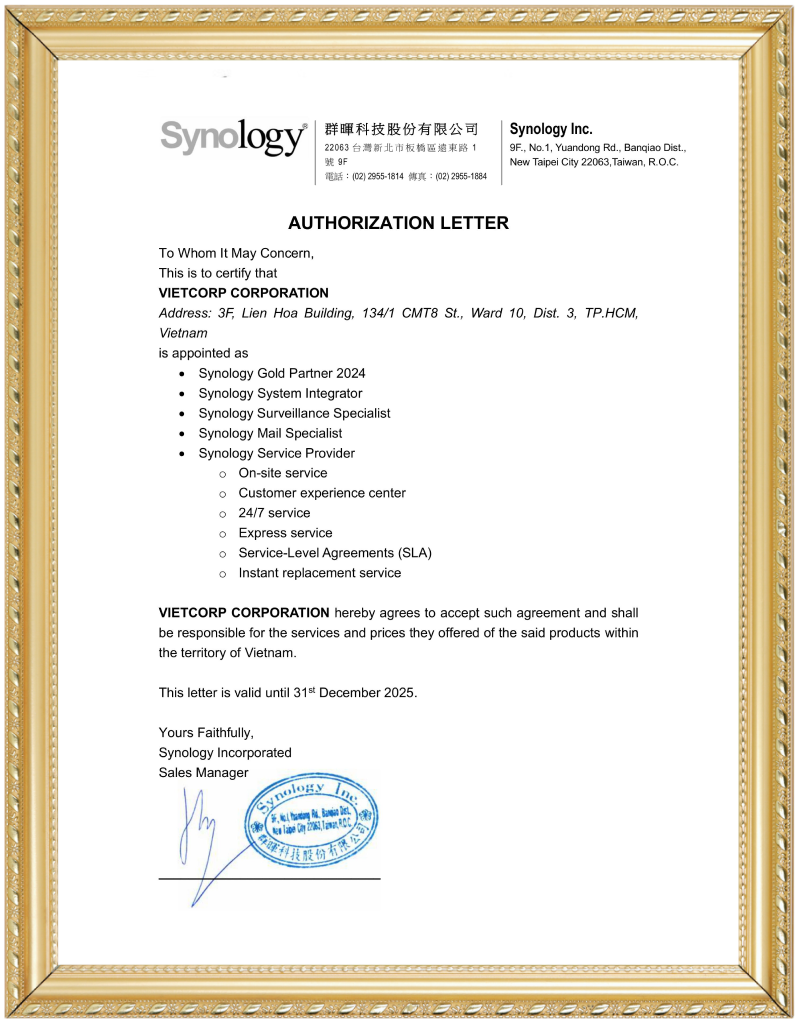 Vietcorp chính thức trở thành Synology Gold Partner 2024